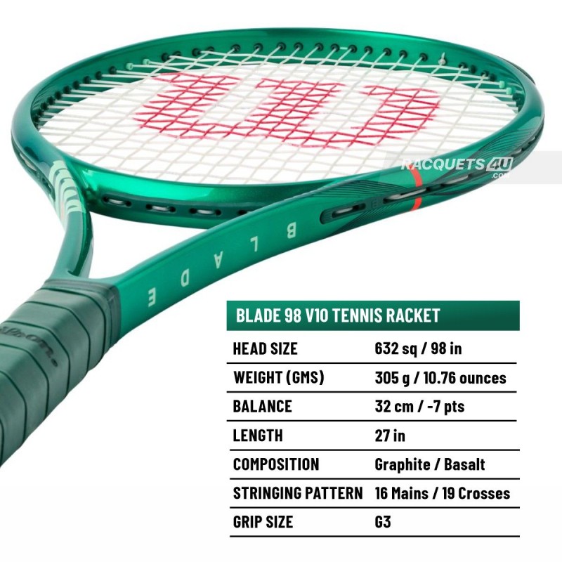 WILSON Blade 98 16x19 V10 Tennis Racquet (305 g, Unstrung)