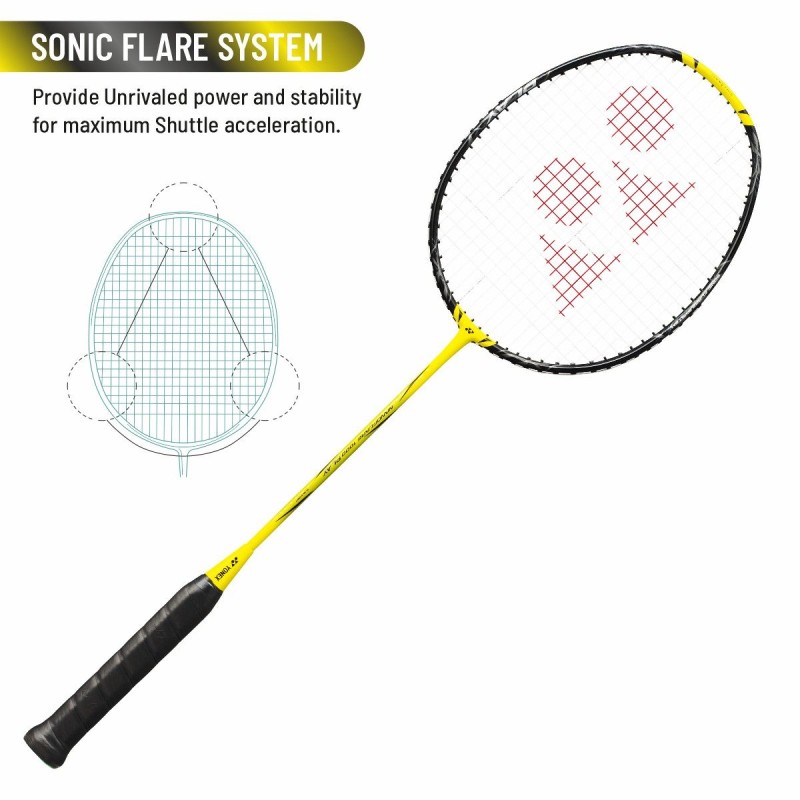 YONEX Nanoflare 1000 Play Badminton Racquet (Strung, Lightning Yellow)