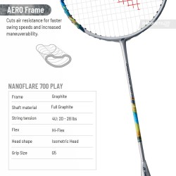 YONEX Nanoflare 700 Game Badminton Racquet (Strung, Silver/Blue)