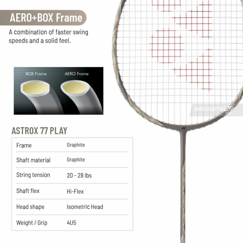 YONEX Astrox 77 Play Badminton Racquet (Light Beige, Strung)