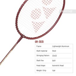 YONEX GR 303I Badminton Racquet (Strung, Dark Red)