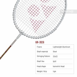 YONEX GR 303I Badminton Racquet (Strung, White)