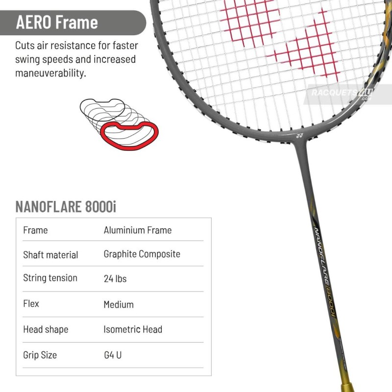 YONEX Nanoflare 8000i Badminton Racquet (Strung, Grey/Gold)