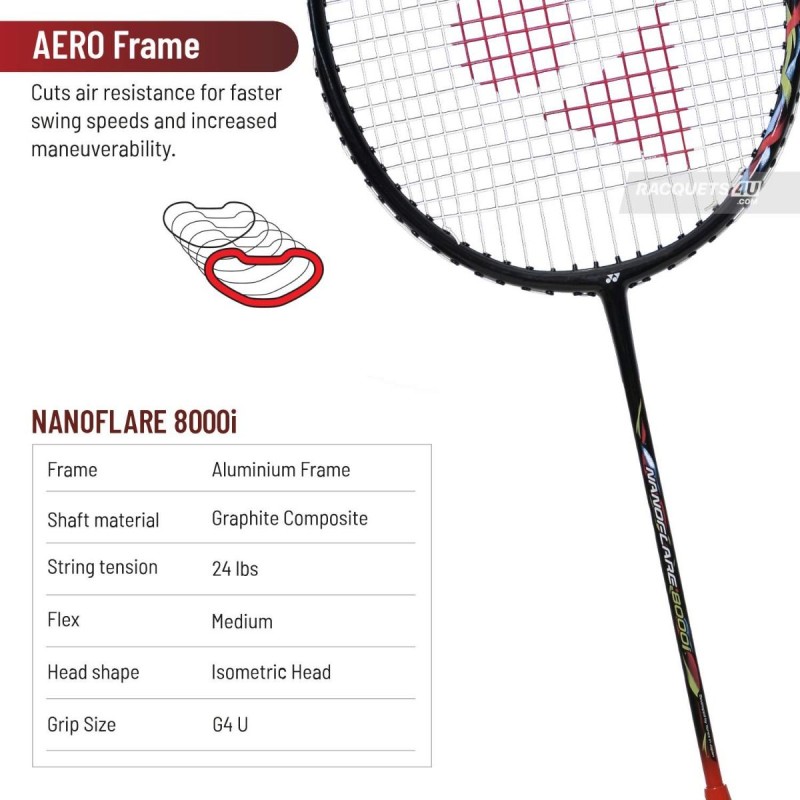 YONEX Nanoflare 8000i Badminton Racquet (Strung, Black/Red)