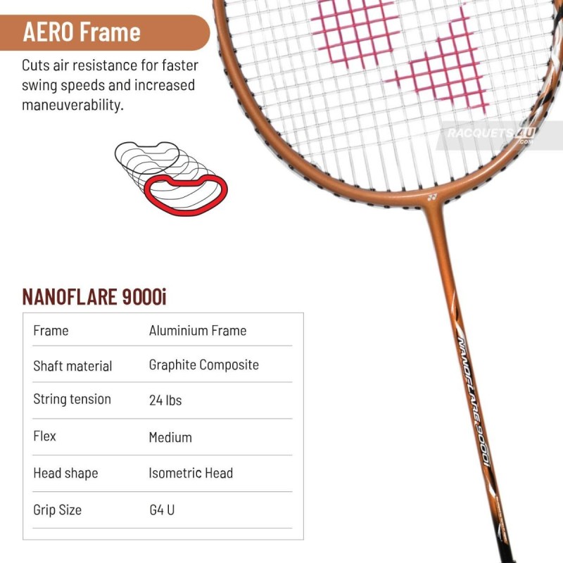 YONEX Nanoflare 9000i Badminton Racquet (Strung, Copper Mettalic)